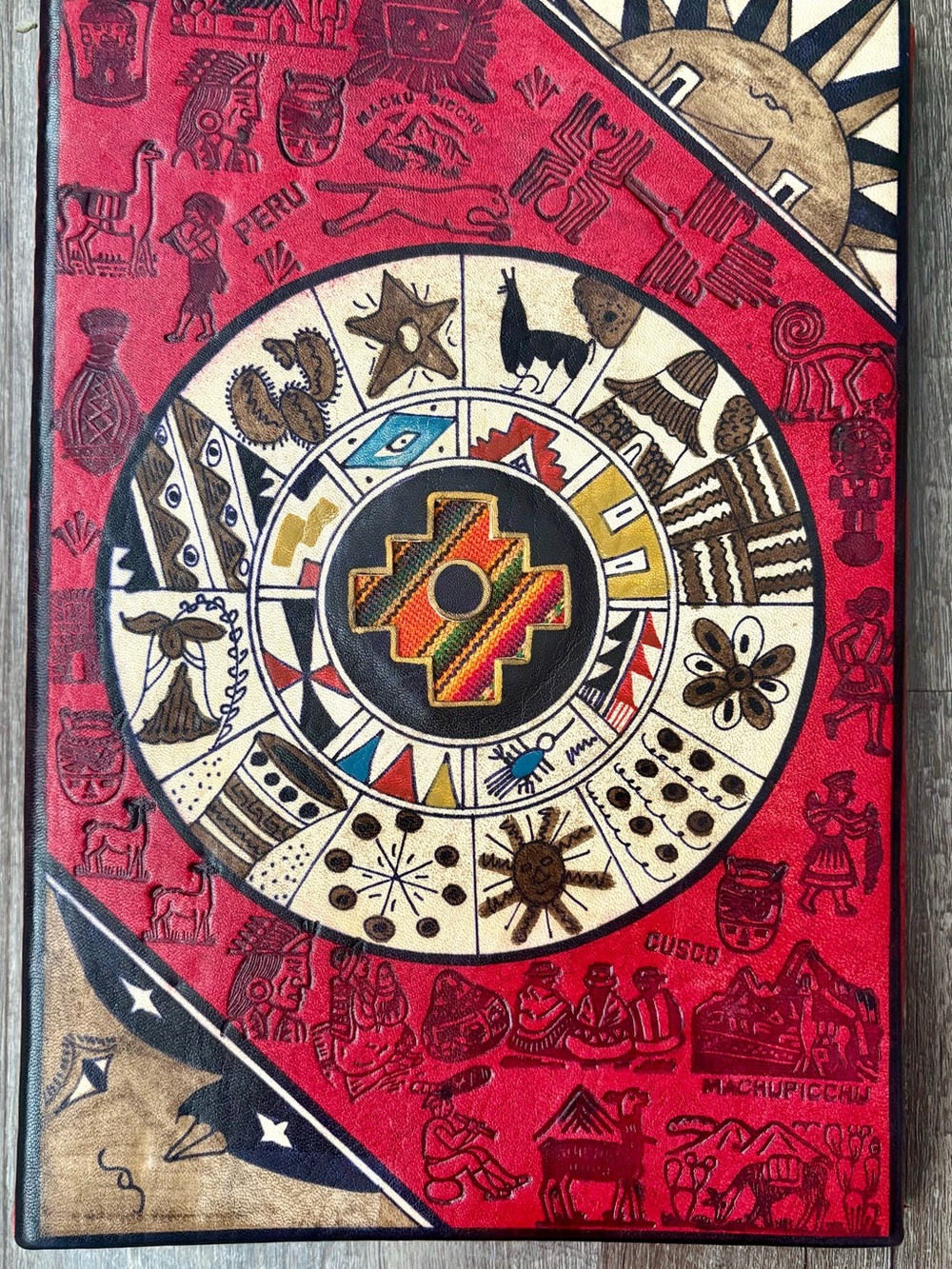 Handcrafted Peruvian-Inspired folk art Photo Book with Red and Tan Accents